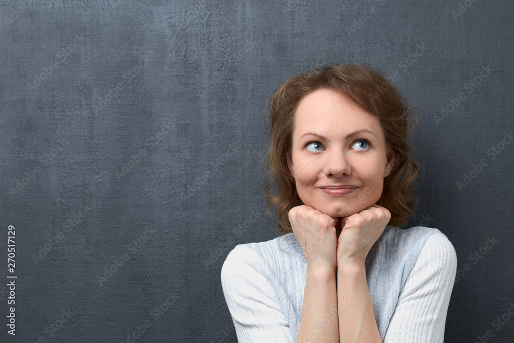 Portrait of girl concentrated on pleasant thoughts Portrait of girl concentrated on pleasant thoughts