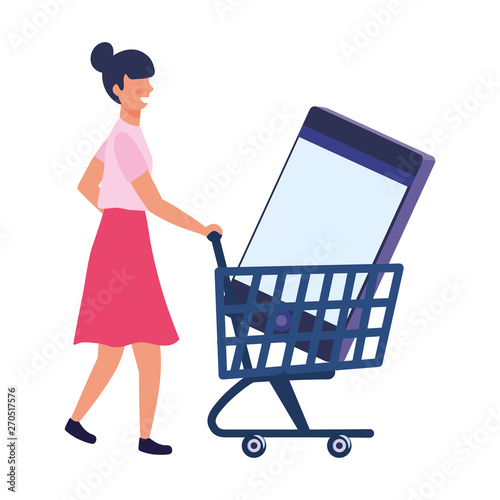 Woman shopping online vector illustration