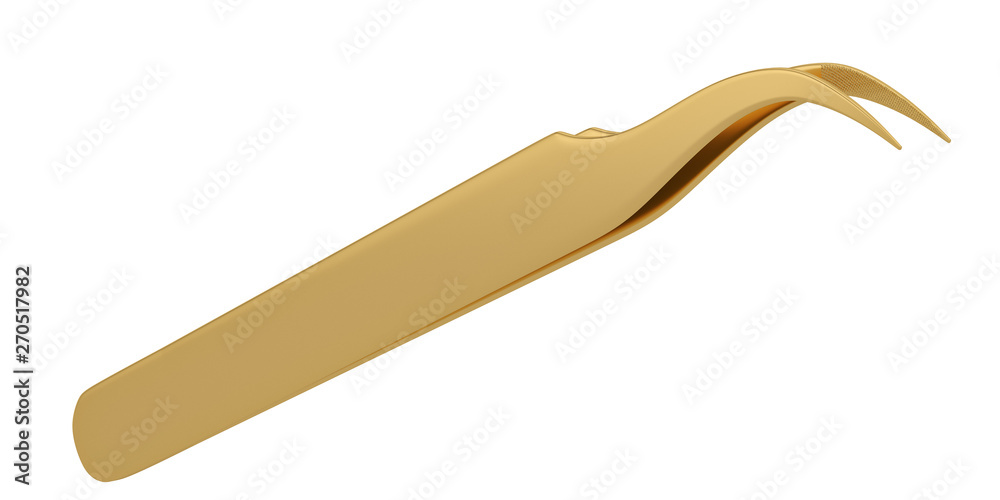 Golden tweezers isolated on white background. 3D illustration. Golden tweezers isolated on white background. 3D illustration.