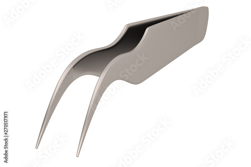 Steel tweezers isolated on white background. 3D illustration.