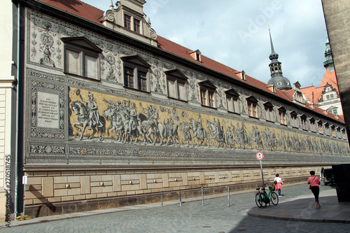 Fuerstenzug, Porcelain picture, Augustusstraße, Dresden, Saxony, Germany, Europe photo