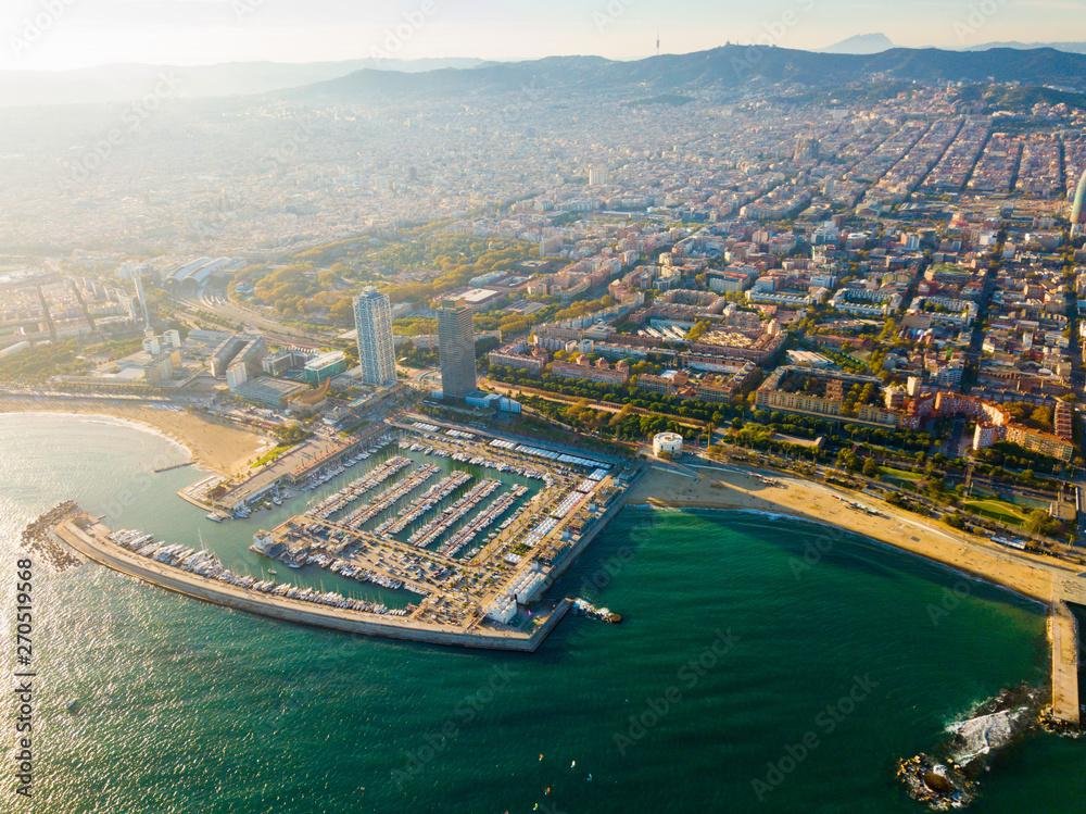 Obraz premium Aerial view of seaside area of Barcelona