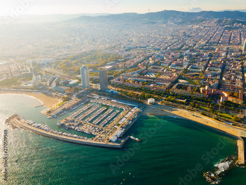 Aerial view of seaside area of Barcelona