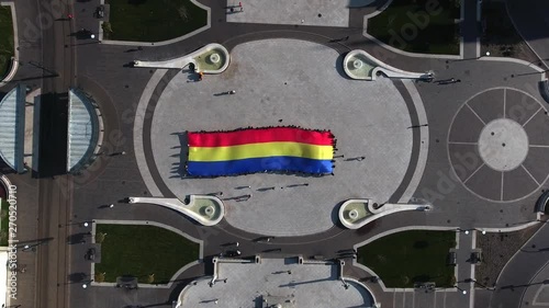 Romania Flag Unirii Square Oradea - Steagul Romaniei in Piata Unirii, Oradea 4k photo