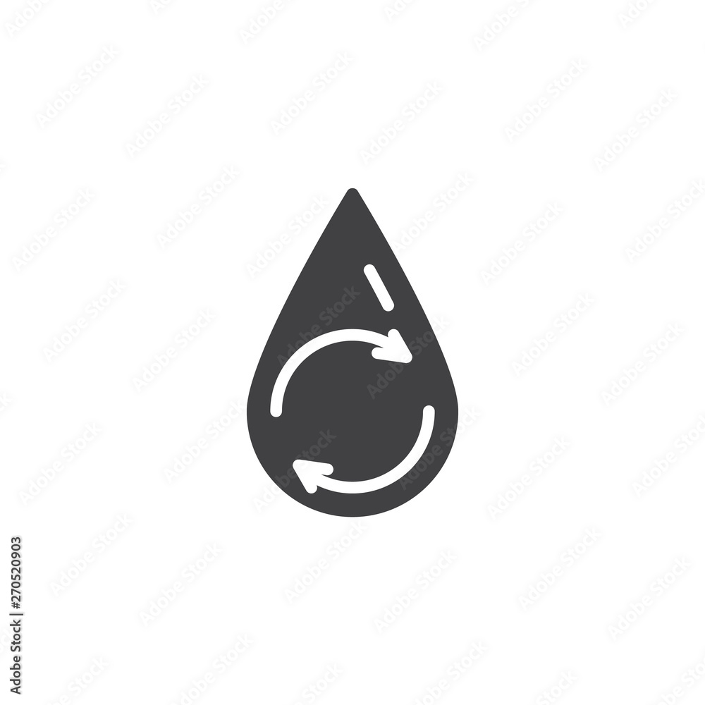 Water Recycle vector icon. filled flat sign for mobile concept and web design. Water drop with recycling arrows glyph icon. Eco, renewable symbol, logo illustration. Vector graphics Water Recycle vector icon. filled flat sign for mobile concept and web design. Water drop with recycling arrows glyph icon. Eco, renewable symbol, logo illustration. Vector graphics