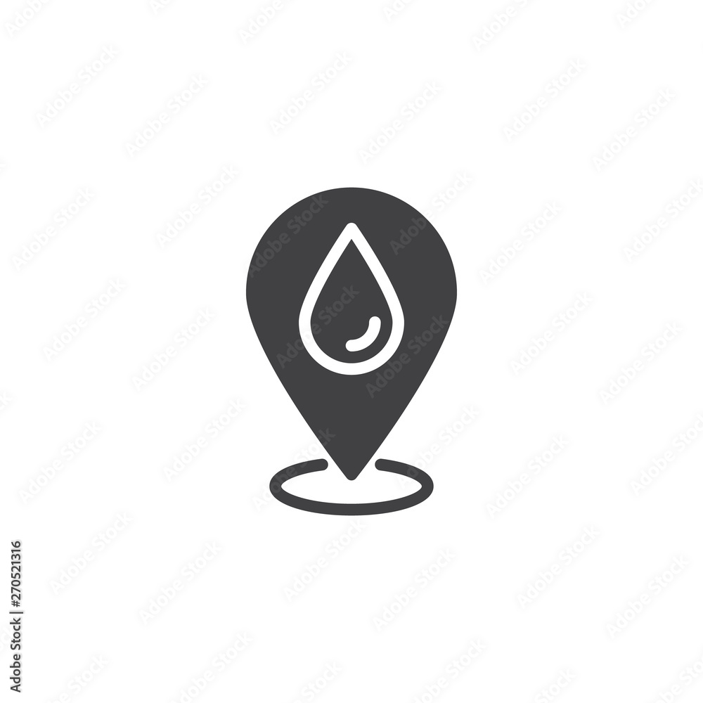 Water drop location pin vector icon. filled flat sign for mobile concept and web design. Map marker with water droplet glyph icon. Symbol, logo illustration. Vector graphics Water drop location pin vector icon. filled flat sign for mobile concept and web design. Map marker with water droplet glyph icon. Symbol, logo illustration. Vector graphics