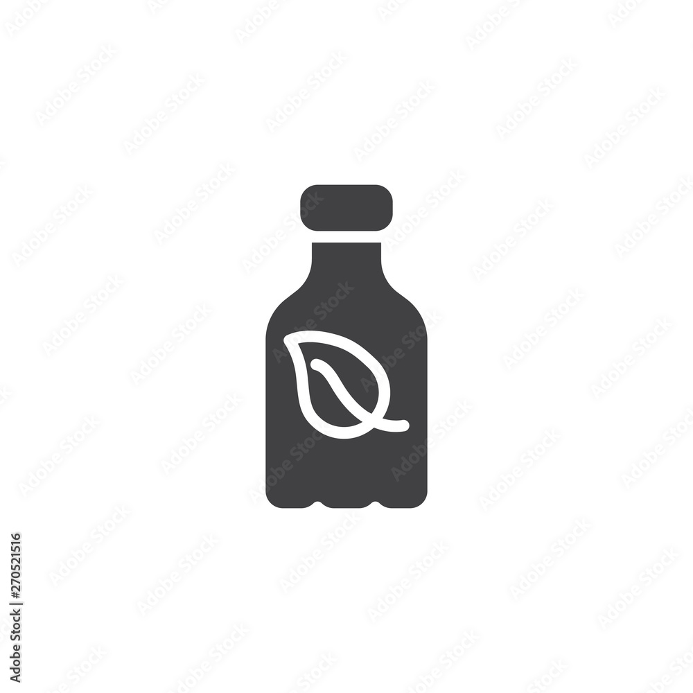 Eco bottle vector icon. filled flat sign for mobile concept and web design. Bottle with leaf glyph icon. Symbol, logo illustration. Vector graphics