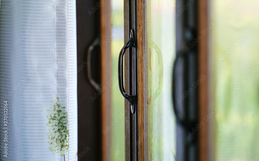 Interior wooden window frame closeup Interior wooden window frame closeup