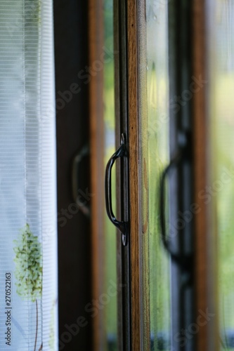 Interior wooden window frame closeup