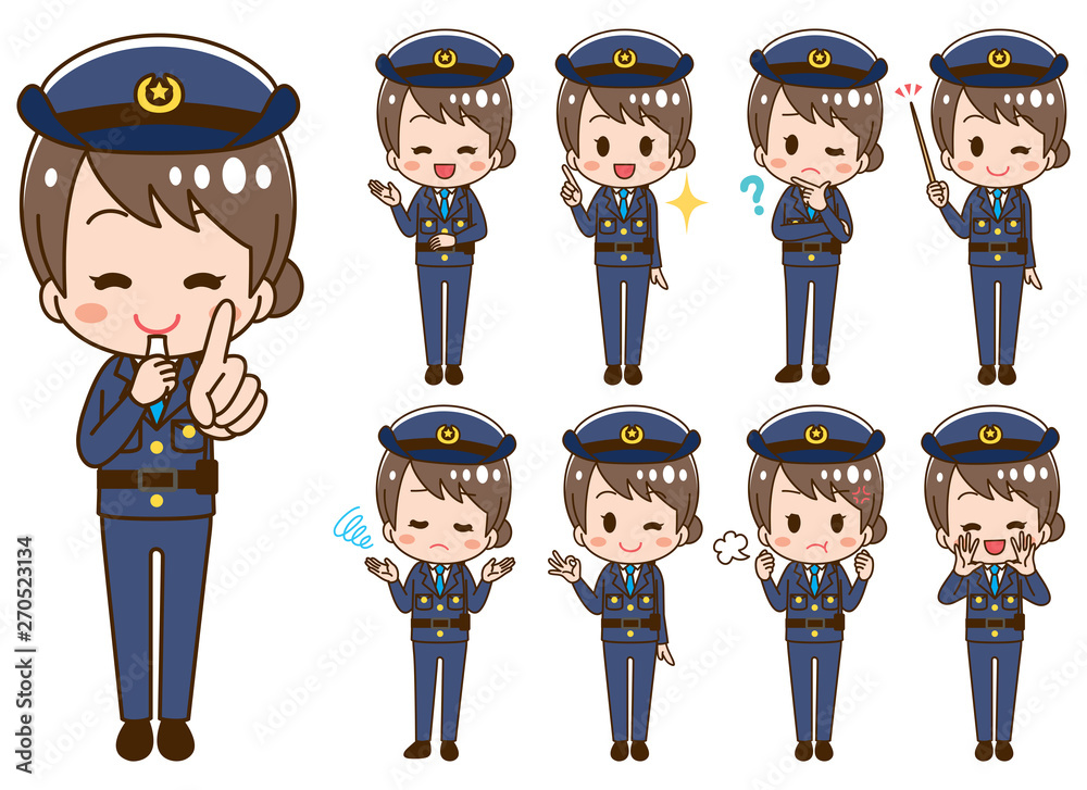 Female police officer illustration set
