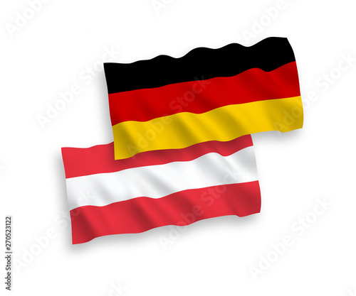 National Vector Fabric Wave Flags of Germany and Austria Isolated on White Background. 1 to 2 proportion.