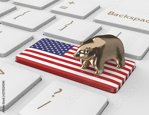 3d render of keyboard with usa flag key and bear