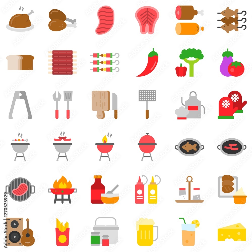 Barbecue related vector icon set, flat style Barbecue related vector icon set, flat style