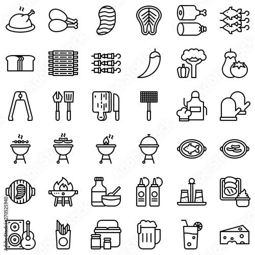 Barbecue related vector icon set, line style editable stroke