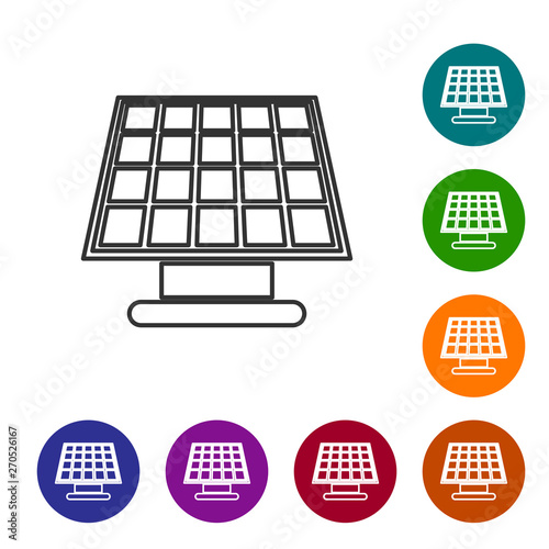 Grey Solar energy panel line icon isolated on white background. Set icon in color circle buttons. Vector Illustration