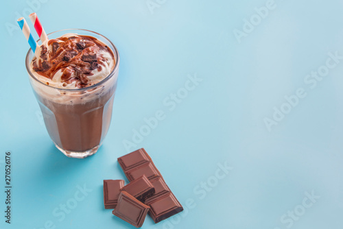 Chocolate smoothie on fluor color background