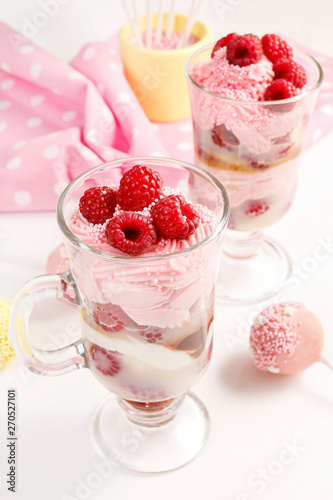 Raspberry layer dessert.