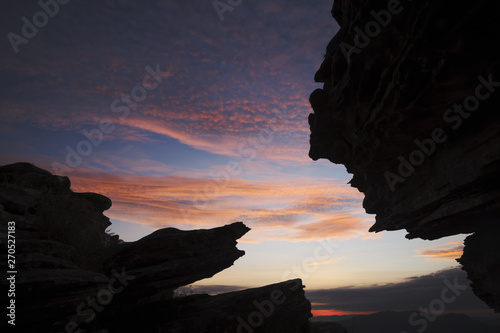 Stones silhouettes at sunrise in Brazil