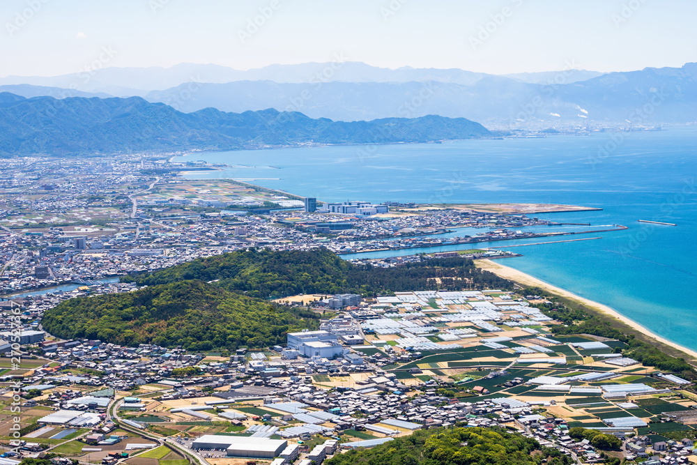 Landscape of Kanonji city , city and farmland area ,Shikoku,Japan