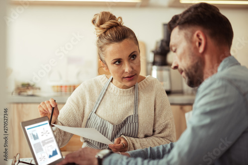 Business woman discussing problems with her partner.