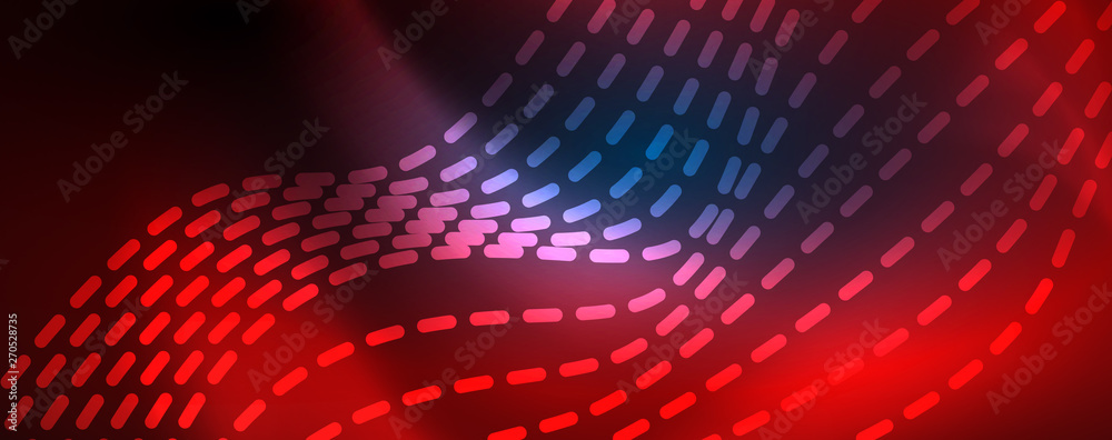 Fototapeta premium Smooth wave lines on blue neon color light background. Glowing abstract wave on dark, shiny motion, magic space light