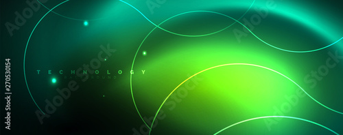 Shiny neon lines template - northern lights glowing blur lines. Futuristic style glow neon 80s disco club or night party techno template