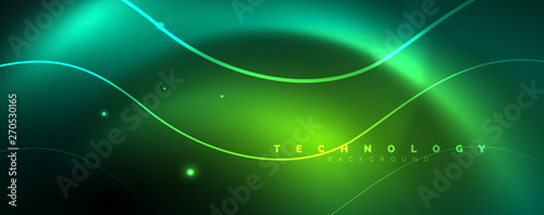 Shiny neon lines template - northern lights glowing blur lines. Futuristic style glow neon 80s disco club or night party techno template