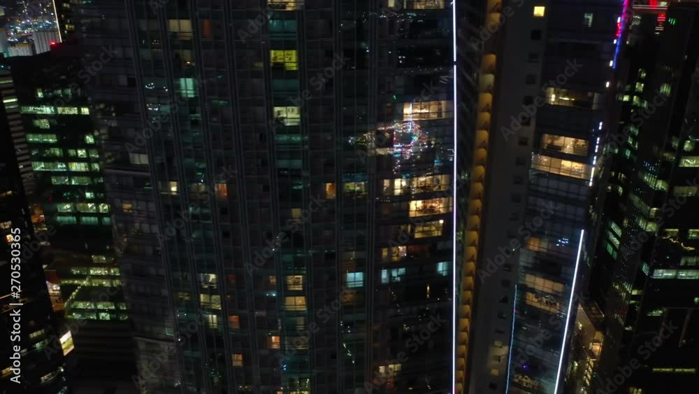 night time illumination singapore downtown buildings front aerial panorama 4k night time illumination singapore downtown buildings front aerial panorama 4k