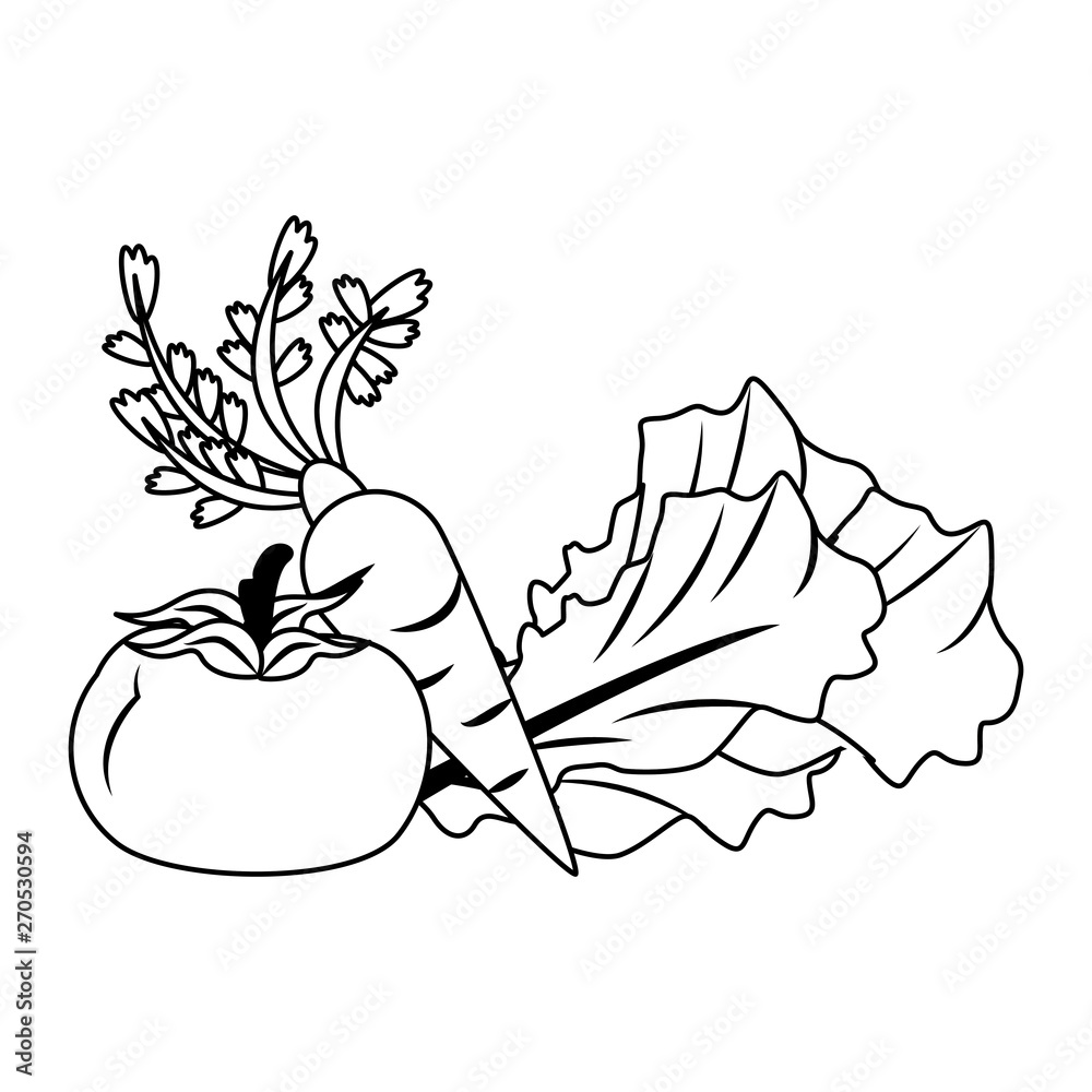Vegetables healthy food cartoon isolated in black and white Stock ...