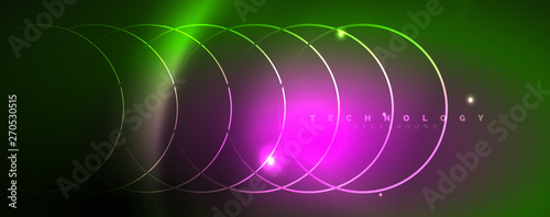 Shiny neon lines template - northern lights glowing blur lines. Futuristic style glow neon 80s disco club or night party techno template