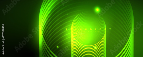 Shiny neon lines template - northern lights glowing blur lines. Futuristic style glow neon 80s disco club or night party techno template