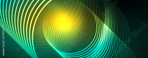 Shiny neon lines template - northern lights glowing blur lines. Futuristic style glow neon 80s disco club or night party techno template