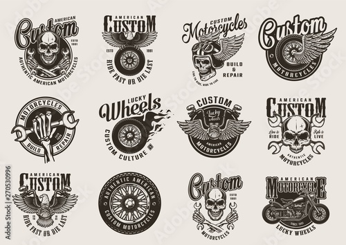 Vintage monochrome motorcycle emblems