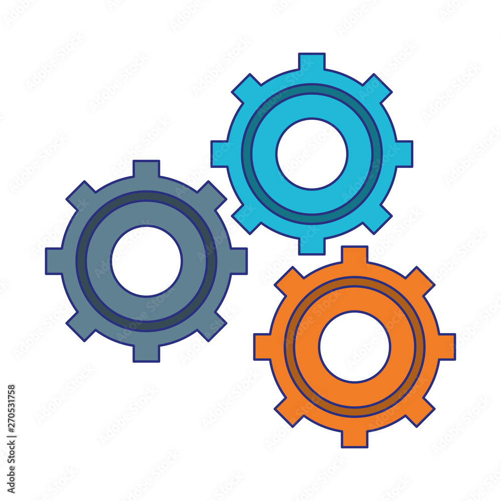 Gears machinery pieces working symbol blue lines Gears machinery pieces working symbol blue lines