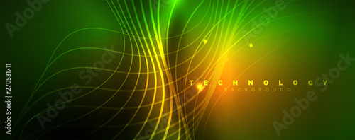 Shiny neon lines template - northern lights glowing blur lines. Futuristic style glow neon 80s disco club or night party techno template