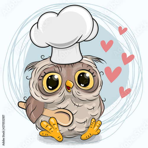 Caroon Owl in a cook hat with spoon