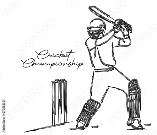 Concept of Batsman Playing Cricket  - championship, Line art design Vector illustration.