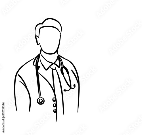 Doctor - Medical Icon, Line Art Design Vector Background.