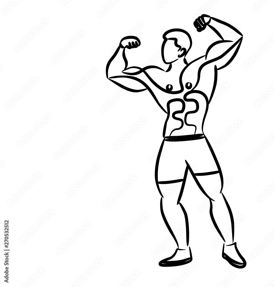 Bodybuilding Sport and activity Line Art drawing, Vector Illustration