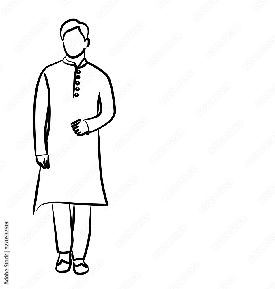Man in Traditional Dress Flat line art Vector illustration. Man in Traditional Dress Flat line art Vector illustration.