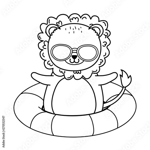 cute lion enjoying summer time cartoon
