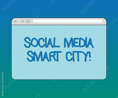 Handwriting text Social Media Smart City. Concept meaning Connected technological advanced modern cities Monitor Screen with Forward Backward Progress Control Bar Blank Text Space