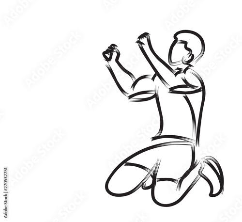 Soccer Player Celebrating - Line art vector illustration.