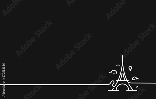 Paris, Eiffel tower, Paris cartoon art, postcard, Line art vector illustration