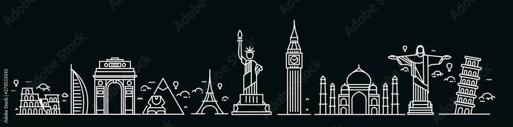 Travel the world monument concept - Flat Line Art Design. Travel the world monument concept - Flat Line Art Design.