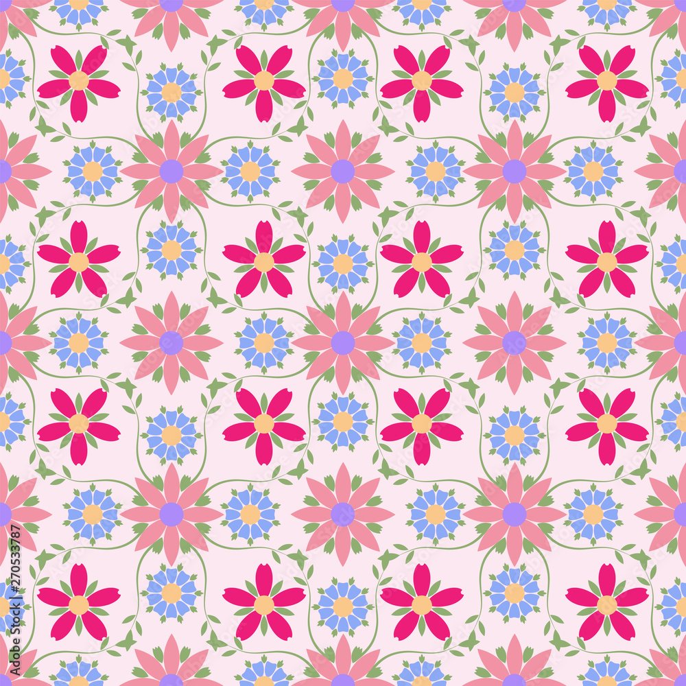 Beautiful flowers seamless pattern. Summer vector background