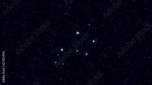 Crux (The Cross) constellation, gradually zooming rotating image with stars and outlines, 4K educational video