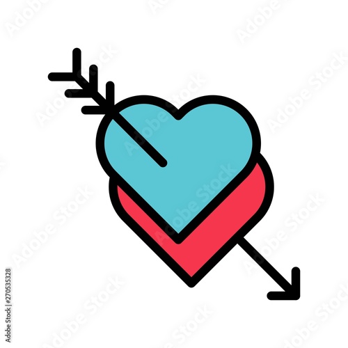 Hearts with arrow vector, Valentine and love related filled outline icon