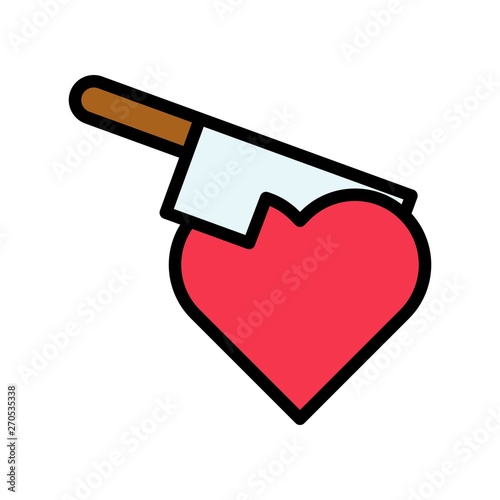 Heart with knife vector, Valentine and love related filled outline icon