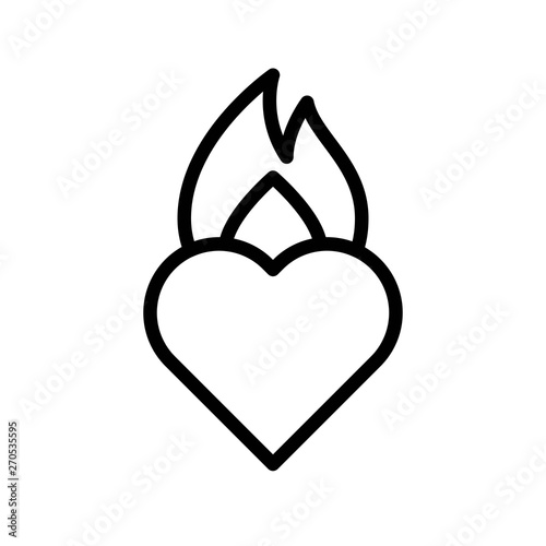 Burning heart vector, Valentine and love related line icon